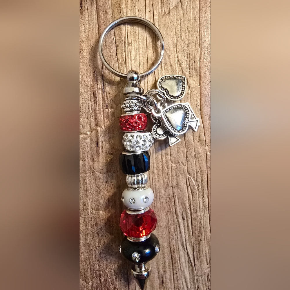 Elegant Silver and Black Poker Charm Keychain Purse Charm